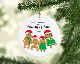 Notre premier Noël en famille (à quatre) - Ornement 2026, souvenir familial personnalisé en pain d'épice