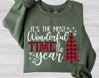 Merveilleuse période de l'année DTF, Sweat-shirt de Noël à carreaux avec motif sapin, T-shirt mignon de Noël à carreaux Buffalo