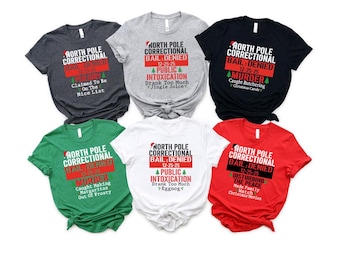 T-shirt humoristique personnalisé « Pôle Nord » pour Noël - T-shirt « Photo d'identité judiciaire » - Sweat-shirt humoristique pour les fêtes, T-shirt de Noël assorti, Cadeau