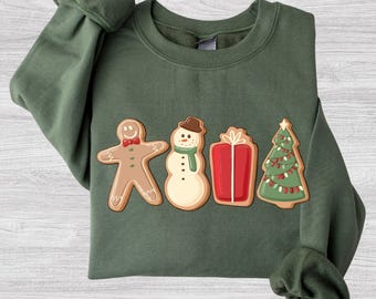 T-shirt « Biscuits de Noël », pain d'épice, bonhomme de neige, cadeau et sweat-shirt de Noël avec motif sapin et biscuits, idéal pour les fêtes.