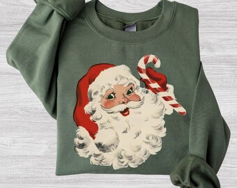 Vintage Santa Claus Shirt, Xmas Sweatshirt Retro Christmas Decal, Candy Cane Cute Tee, Nostalgic Xmas