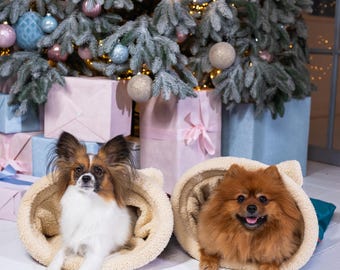 Cama toca de pelúcia sintética para animais de estimação – Esconderijo aconchegante para gatos e cães de pequeno porte.