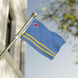 Aruban Flag Double Sided Flag | Blue Field with Yellow Stripes