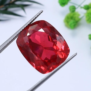 Burmese Ruby 20 ct Rectangle Cushion Cut 16x14mm Vivid Red Loose Gemstone - Large Statement Ring Stone - Collector Gemstone