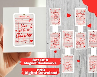Bibliotheksausweis Magnetisches Lesezeichen, magnetisches Lesezeichen zum Valentinstag, Rosa Buchliebhaber Geschenk (Digitaler Download)