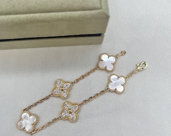 Perlmutt und cz Clover Armband 18k Gold überzogen 925 Sterlingsilber-Geschenk für sie