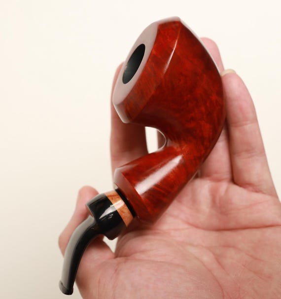 Handcrafted Red Briar Tobacco Pipe – Faceted Geometric Design, Polished  Wood Smoking Pipe, Artisan Collectible Gift for Pipe Enthusiasts