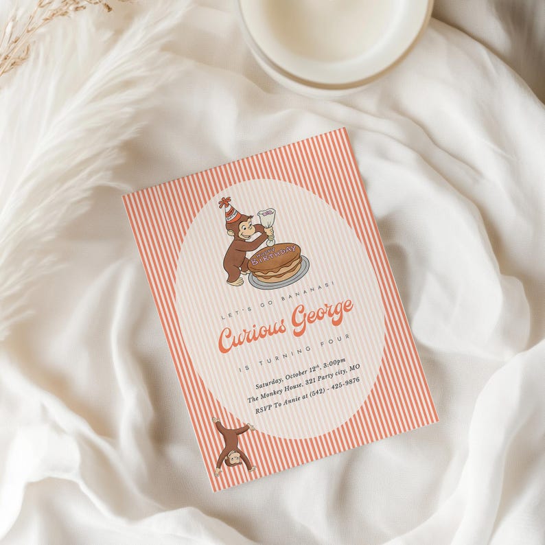 George Michael Invitation Curious George Birthday Invitation: Simple Modern Design (digital ...