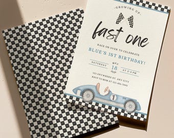Watercolor Race Car 1st Birthday Invitation, Editable Template (Digital Download)
