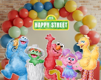 Sagome di personaggi di Sesame Street per feste di compleanno / Personaggi ad acquerello (Download digitale)