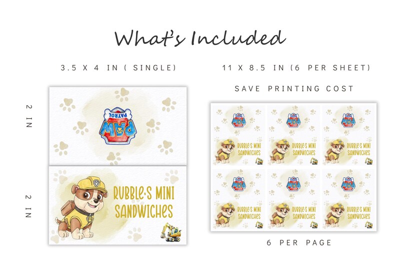 Rubble Label Heroic Pup Tent Cards Paw - Pawty Decor, Printable Food Labels (digital ...