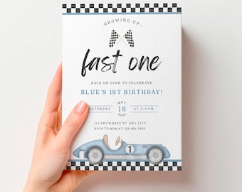 Watercolor Race Car 1st Birthday Invitation, Editable Template (Digital Download)