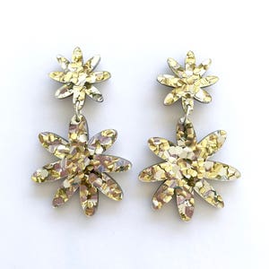 Flora Double Drop Lush Gold and Silver Combo Glitter Laser Cut Acrylic Flower Drop Earrings Each To Own Original image 5