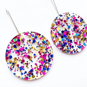 Sherbet Bubbles Full Moon Glitter Drops - Each To Own Original - Multi Coloured Glitter Perspex - Laser Cut Earrings