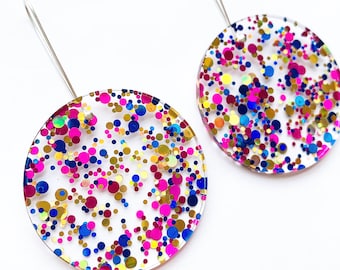 Sherbet Bubbles Full Moon Glitter Drops - Each To Own Original - Multi Coloured Glitter Perspex - Laser Cut Earrings