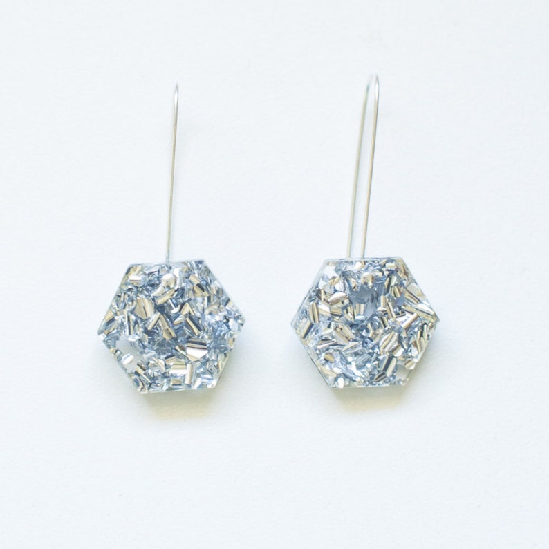 Hexie Glitter Drops Silver Lush Each To Own Geometric Laser Cut Earrings image 2