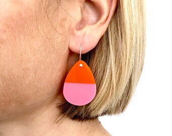 Classic Split Drops - Each To Own Original - Lolly Pink and Orange - Laser Cut Acrylic Earrings