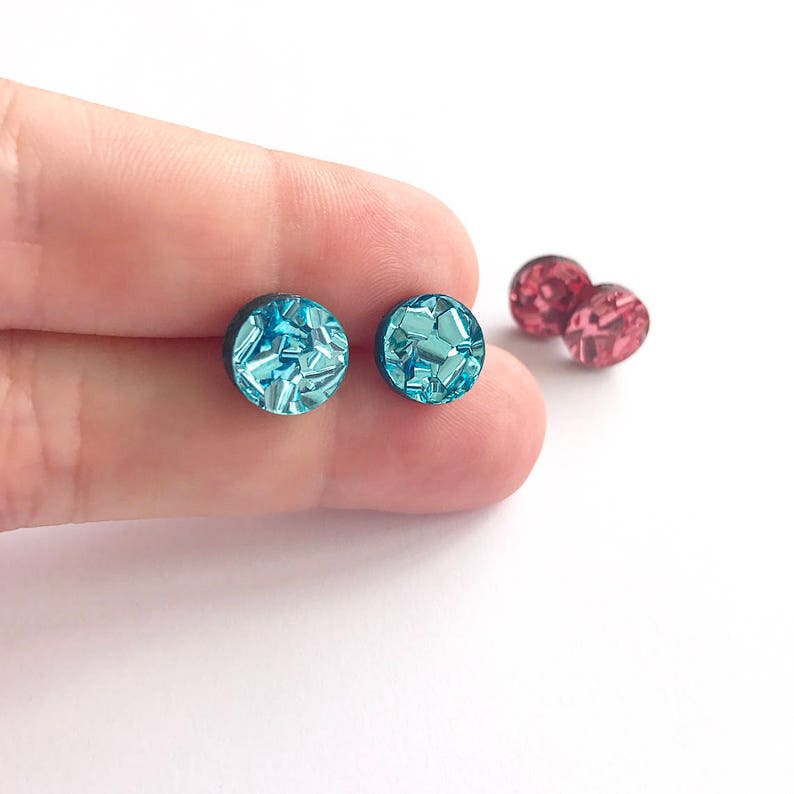Mini Glitter Pop Studs Choose Your Own Colour Ice Blue or Dusty Pink Glitter Laser Cut Acrylic Studs image 3