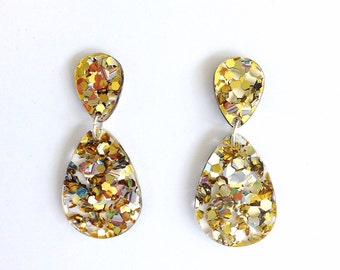 Double Drop Earrings - Lush Glitter - gold or silver