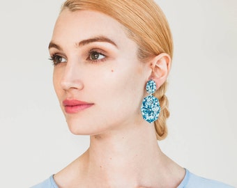 Gemstar Double Drops - Ice Blue Glitter - Geometric Drop Earrings Laser Cut