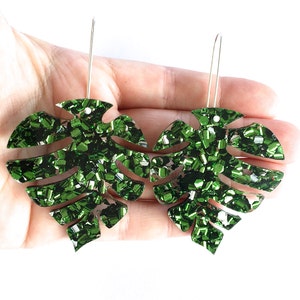 Mid Monnie Drops Emerald Green Large Laser Cut Drops Earrings Leaf Earrings Each To Own image 2