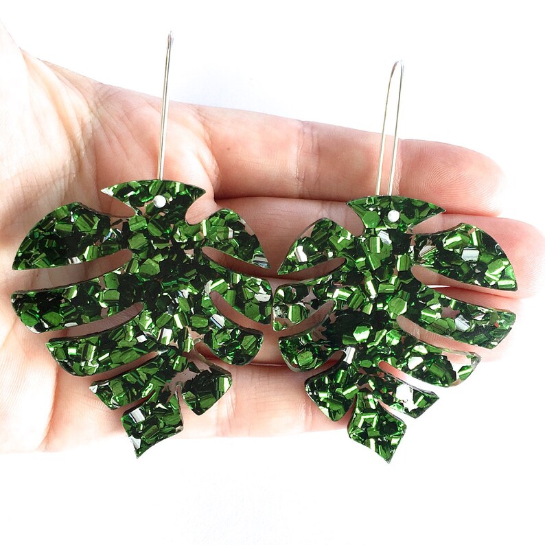 Mid Monnie Drops Emerald Green Large Laser Cut Drops Earrings Leaf Earrings Each To Own image 2