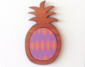Pineapple Brooch - Wood and Paper Laser Cut Brooch - Run To Paradise
