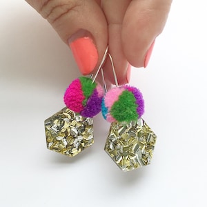 Hexie Lush Glitter Pom Drops / Each To Own / makeforgood / Laser Cut Glitter Earrings image 1