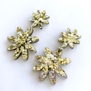 Flora Double Drop Lush Gold and Silver Combo Glitter Laser Cut Acrylic Flower Drop Earrings Each To Own Original image 7