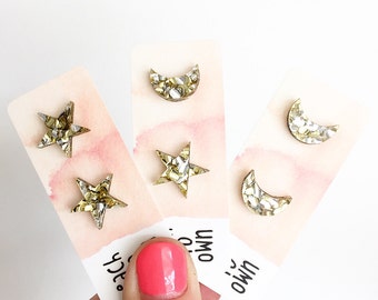 Gold Lush Glitter Celeste Studs - Choose Your Own Combo - Laser Cut Stud Earrings