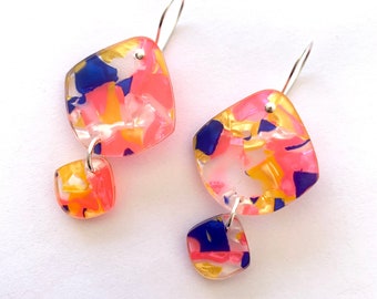 Double Pippi Drop - Candy Tortoiseshell - Laser Cut Acrylic Geometric Drop Earrings - Each To Own Original