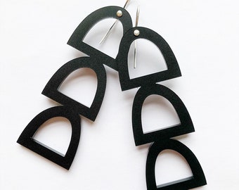 Stack Up Drops - Matte Black Laser Cut Acrylic Geometric Earrings - Each To Own Original