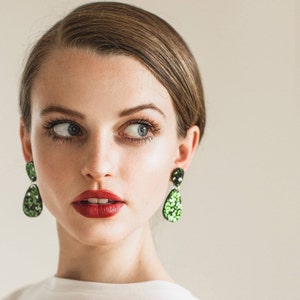 Double Drop Earrings - Emerald Green Glitter - Laser Cut Drop Earrings - Exclusive to Each To Own