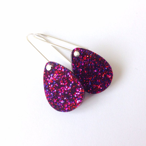 Baby Drop Earrings - Plum Glitter