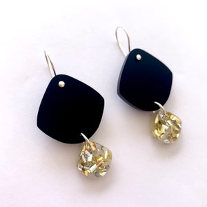 Double Pippi Drop HOOP OR HOOK Black Matte and Glitter Gold Silver Laser Cut Acrylic Geometric Drop Earrings Each To Own Original image 6
