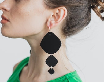 Tripple Pippi Drop - Black Matte - Laser Cut Acrylic Geometric Drop Earrings - Each To Own Original