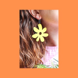 Daisy Hoops Hand Painted Tasmanian Oak Wooden Floral Hoop Earrings Laser Cut Each To Own Wooden Original Choose Your Colour image 8