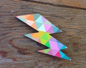 Summer Hexie Lightening Bolt Brooch - Paper Overlay Wooden Laser Cut