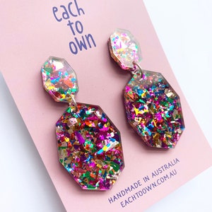 Gemstar Double Drops Fiesta Confetti Lush Glitter Acrylic Each To Own Original Geometric Drop Earrings Laser Cut image 8