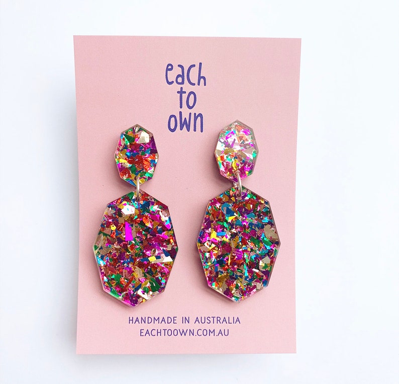 Gemstar Double Drops Fiesta Confetti Lush Glitter Acrylic Each To Own Original Geometric Drop Earrings Laser Cut image 9