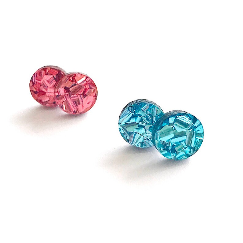 Mini Glitter Pop Studs Choose Your Own Colour Ice Blue or Dusty Pink Glitter Laser Cut Acrylic Studs image 2