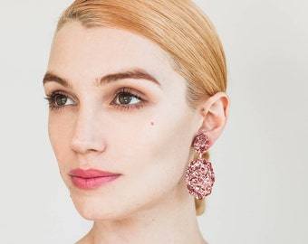 Gemstar Double Drops - Dusty Pink Glitter - Geometric Drop Earrings Laser Cut