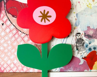 Big Bloom Flower Wall Cameo - Pink, Green, Red, Mustard  - Laser Cut Acrylic Wall Hanging - Wall Decoration - Each To Own Original