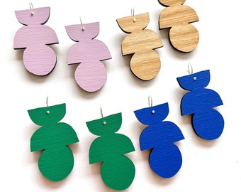 Shift Drops - Hand Painted Wooden Earrings - Each To Own - Green Lilac Oak or Green - Mod Geometric - Australian Made - Eco Sustainable