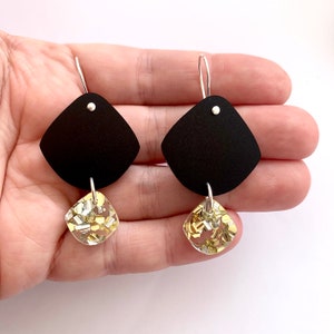 Double Pippi Drop HOOP OR HOOK Black Matte and Glitter Gold Silver Laser Cut Acrylic Geometric Drop Earrings Each To Own Original image 9