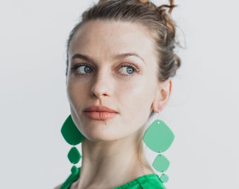 Tripple Pippi Drop - Apple Green Matte - Laser Cut Acrylic Geometric Drop Earrings - Each To Own Original