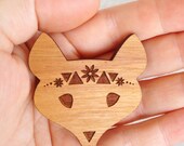 Summer Love Fox Brooch - Raw Wood Laser Cut - Tasmanian Blackwood