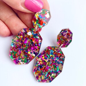 Gemstar Double Drops Fiesta Confetti Lush Glitter Acrylic Each To Own Original Geometric Drop Earrings Laser Cut image 6