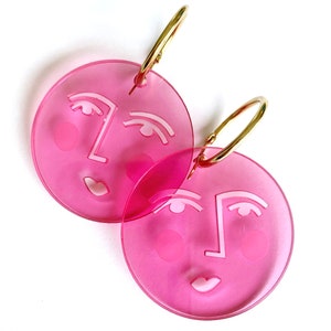 New Moon Drops - Black Pink Clear - Laser Cut Drops Gold Hoop - Acrylic Moon Earrings - Each To Own Original