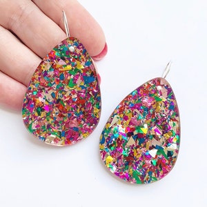 Fiesta Confetti Large Classic Drops Laser Cut Drop Earrings Each To Own Original Multi Colour Perspex 画像 1